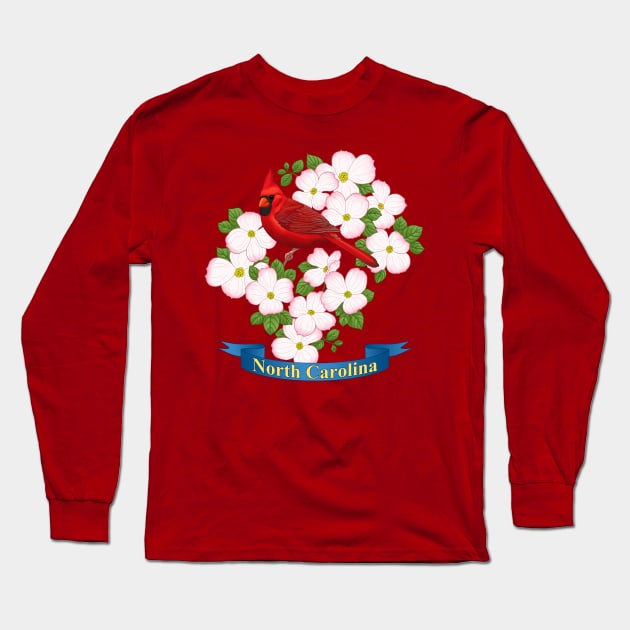 North Carolina State Cardinal Bird & Dogwood Flower Long Sleeve T-Shirt by csforest